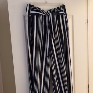 INC Women's Navy Front Tie Striped Wide Leg Pants Size: 14